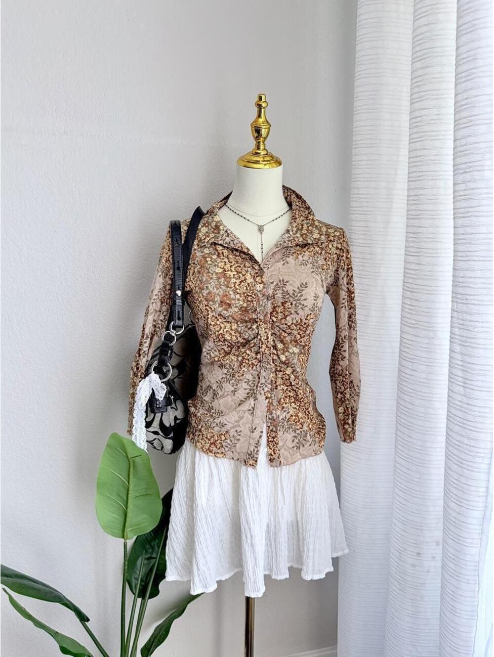 Y2K Floral Mesh Button Up Top